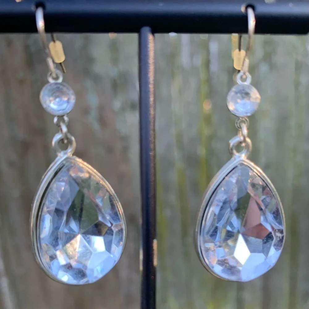crystal teardrop dangle drop statement earrings party glam formal sparkly - Picture 3 of 13